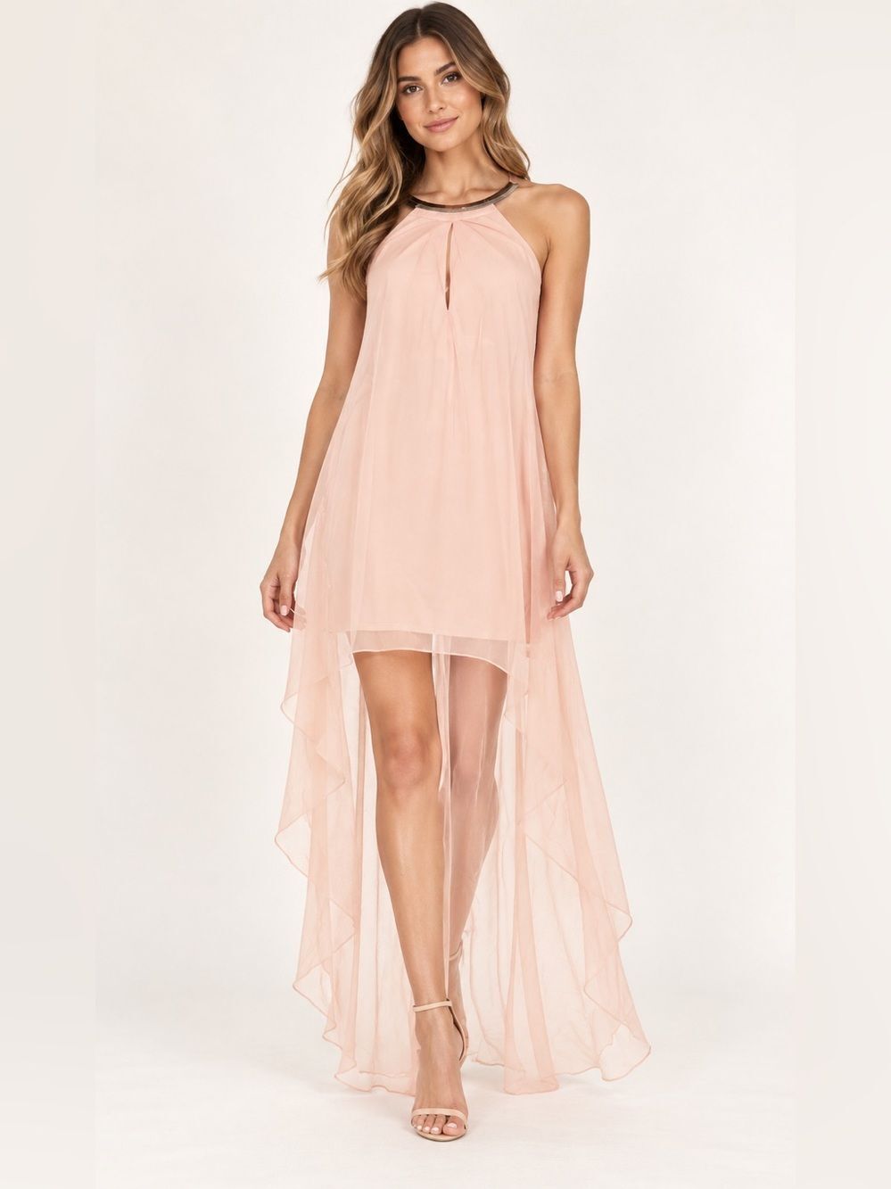 bebe new womens Solid peach pink silk tank maxi dress xs $179